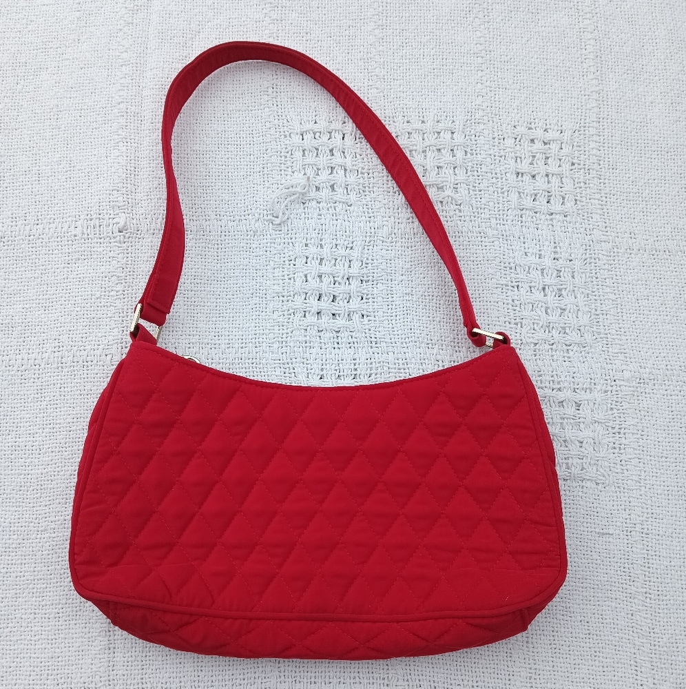 Vera Bradley Microfiber Quilted Red Laura Shoulder Bag Purse Handbag